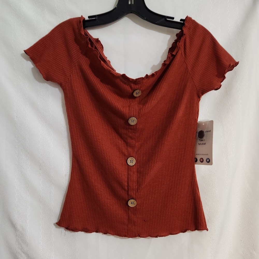 FULL CIRCLE TRENDS OFF SHOULDERS CROP ORANGE TOP  SIZE XL   A-94